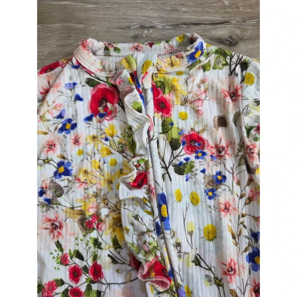 Posh Peanut Floral 1 Piece Ruffle Sleeper Pajamas Bamboo Infant 6-9m